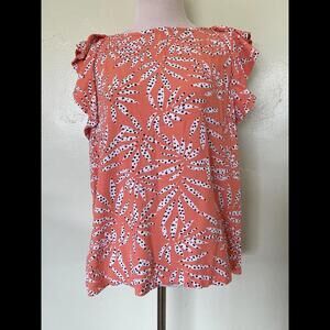Ann Taylor LOFT Coral Polka Dot Leaf Print Sleeveless Blouse Large L 20-0145